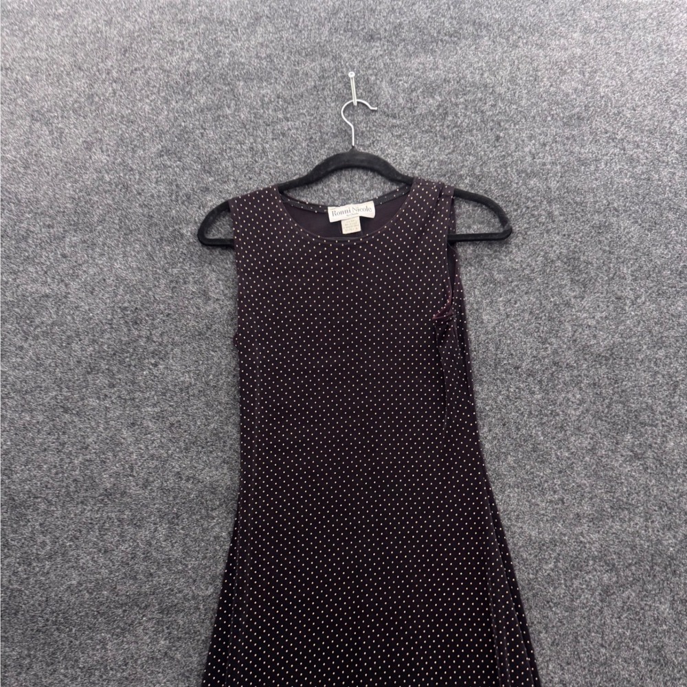 Ronni Nicole Black Tan Polka Dot Sleeveless Maxi Dress Size 6 Vintage